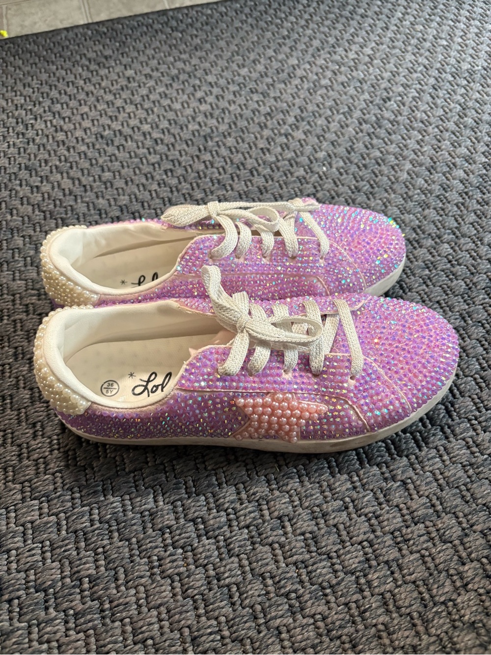 Lola & The Boys Sparkling Pink Rhinestone & Pearl Star Kids Sneakers